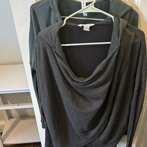2 (forest green & grey) Athleta Cowl Neck w/ hoodie Sweater